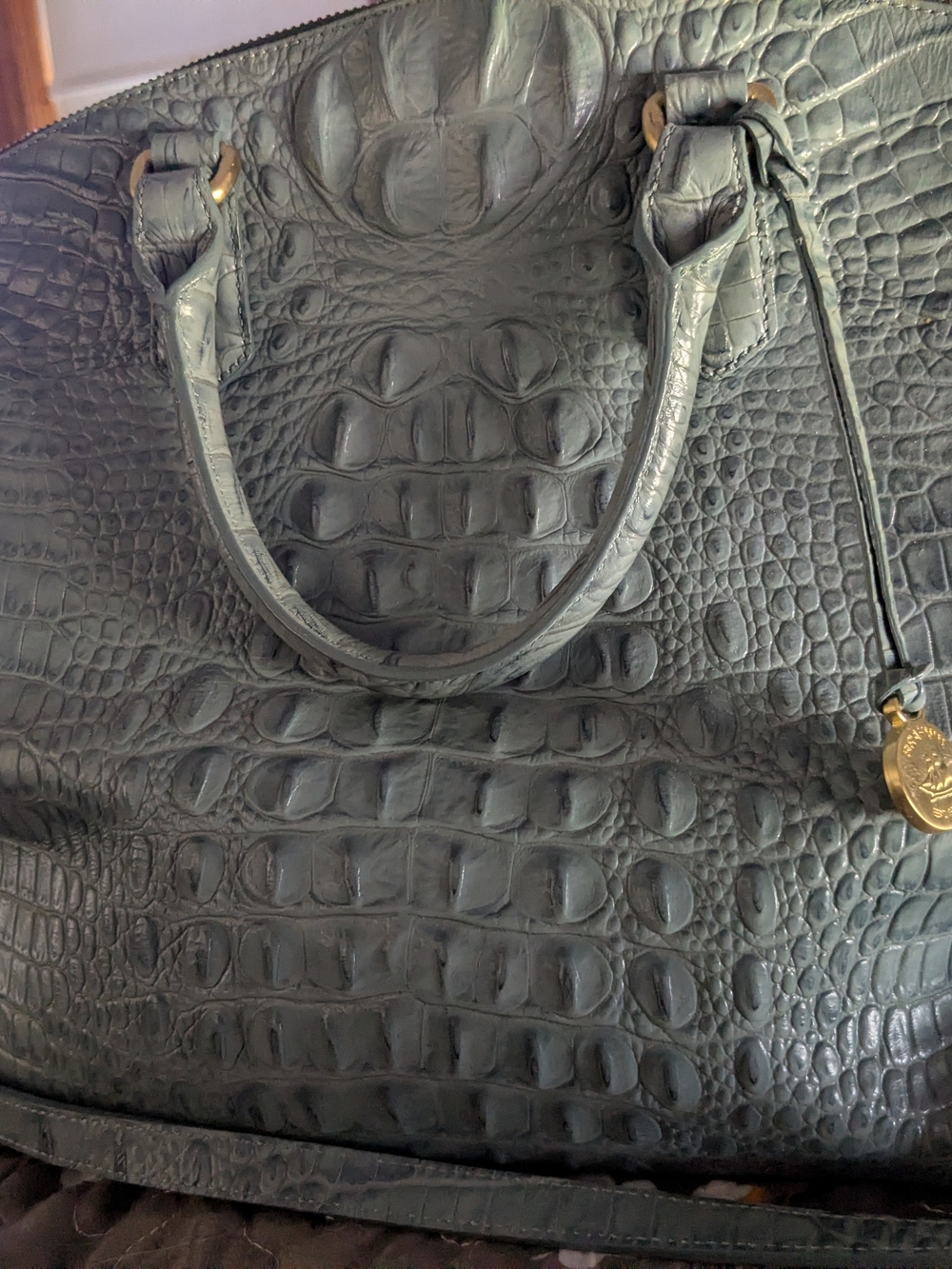 Brahmin Croc-Embossed Tote Bag in Medium Blue with Gold Accent